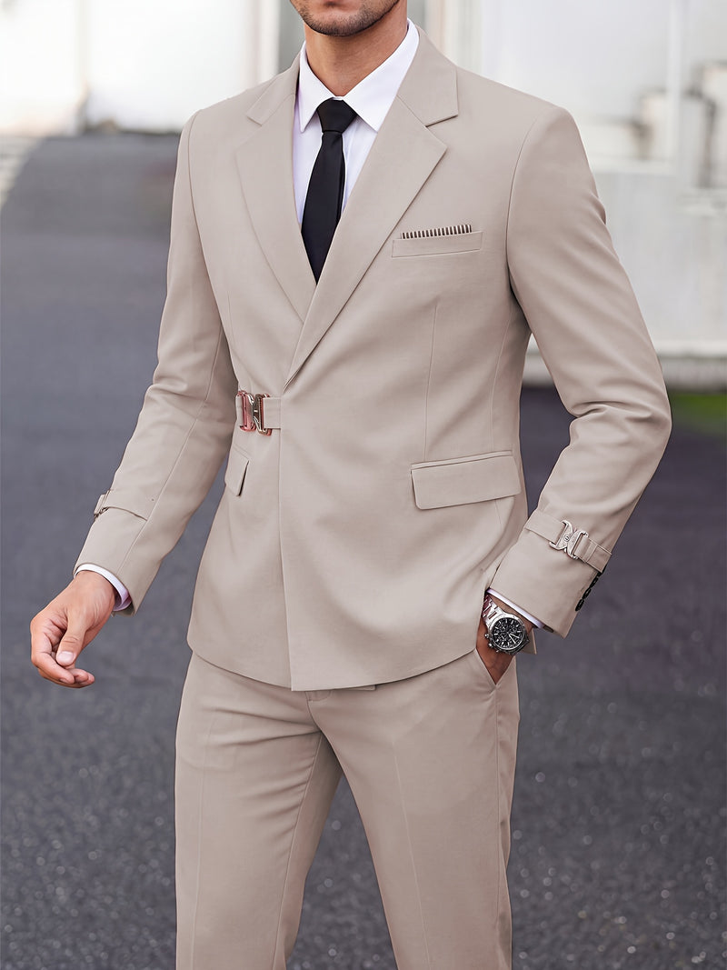 Men's 2pcs Suit Slim Fit Solid Jacket and Pants Set.