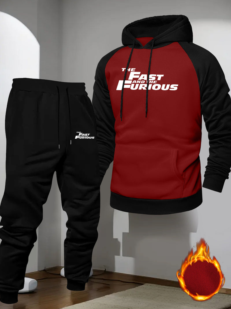 Men's Casual Sport Raglan Sleeve Hooded Two-Piece Set.