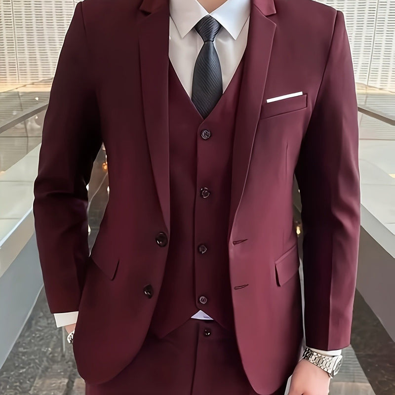 Men's 3pcs Suit Set, Jacket + Vest + Trousers, Fashionable and High-Quality.