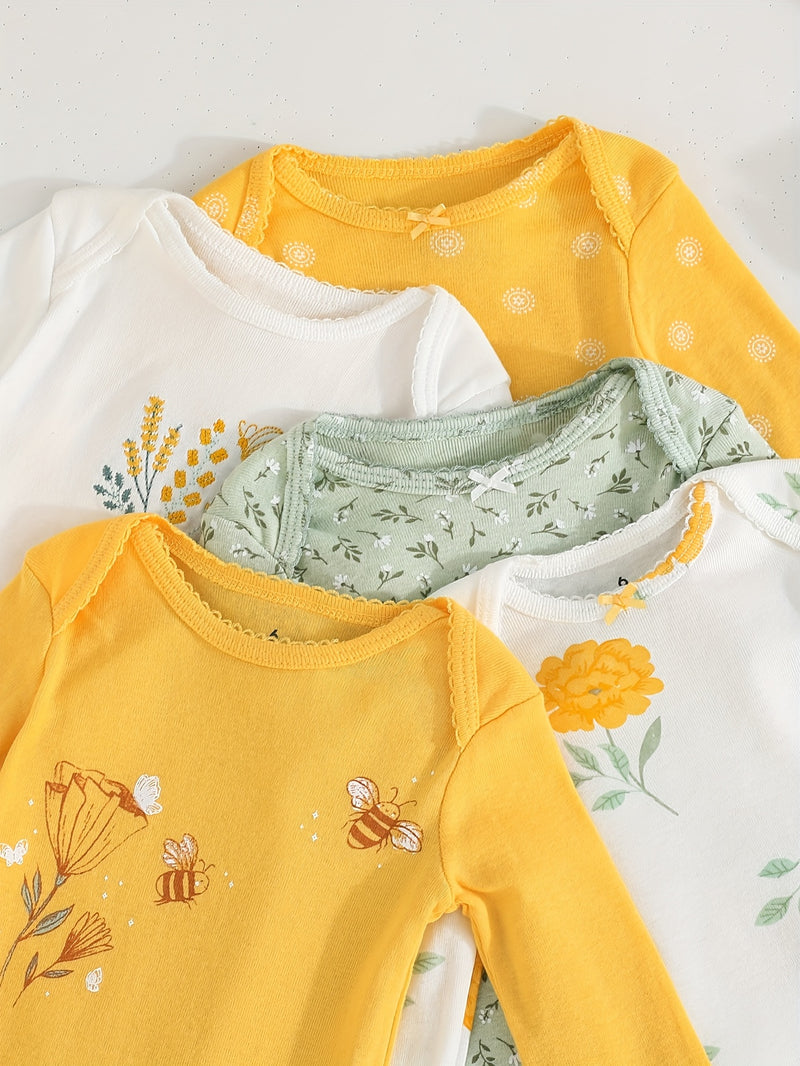 Children's Cartoon Animal Versatile Long-Sleeve Romper 5pcs Set.