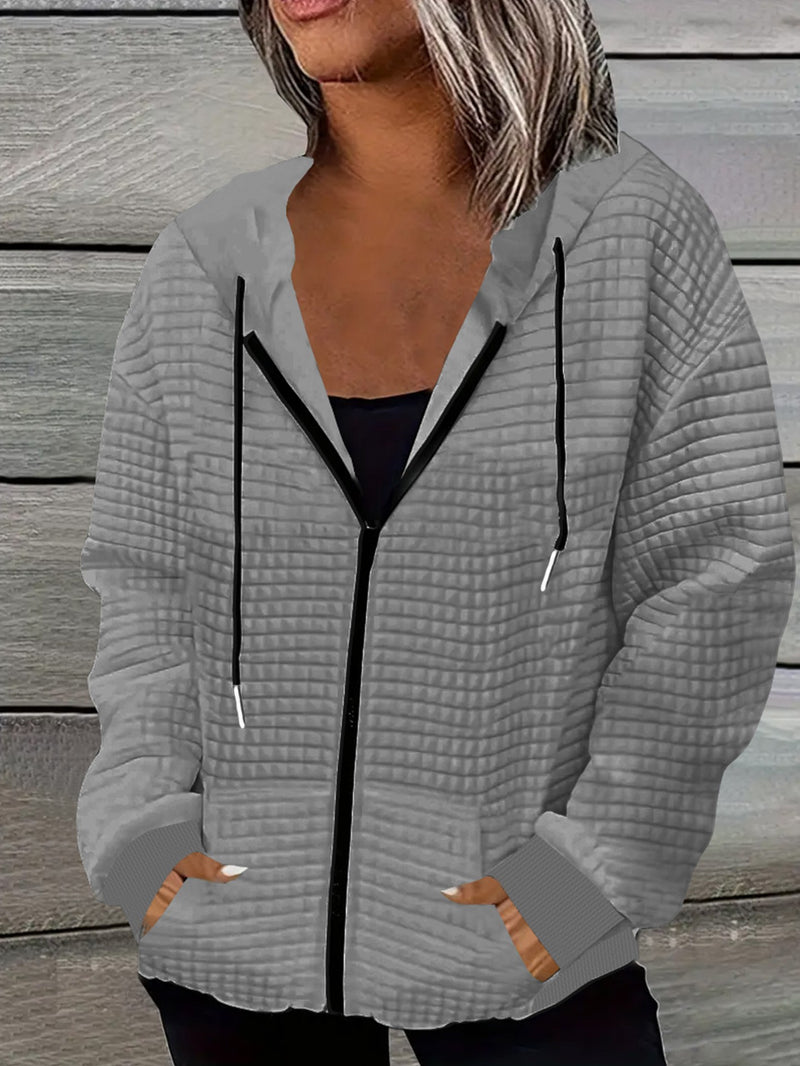 Women's Casual Waffle Zip-Up Hoodie.