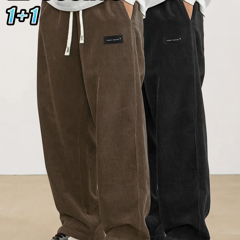 2pcs Set of Lightweight Breathable Corduroy Trousers for Men.
