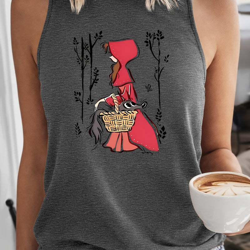Women's Vintage Little Red Riding Hood & Wolf Print Tank Top.