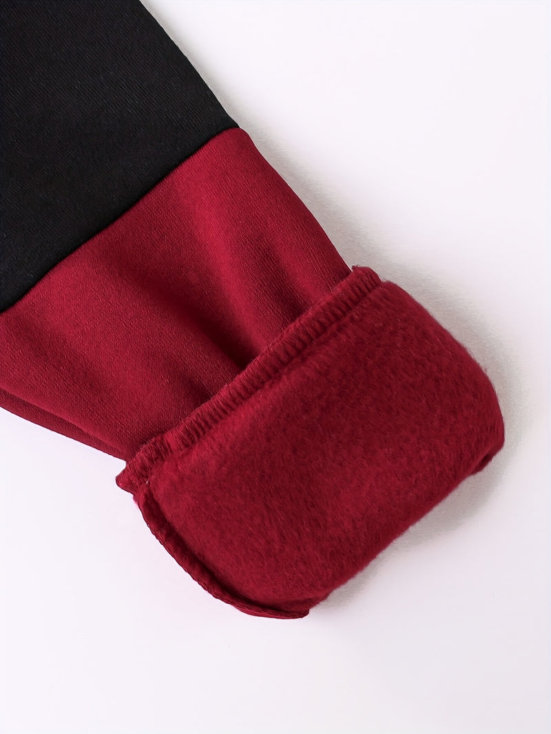 2pcs Boys Autumn/Winter Fleece-Lined Hooded Sweatshirt and Pants Set.