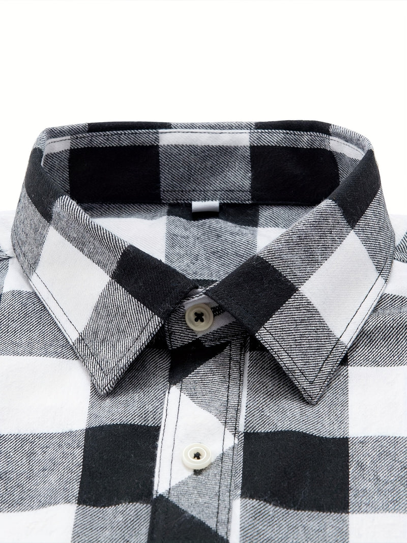 3pcs Men's Plaid Shirts with Top Lapel Long Sleeve.