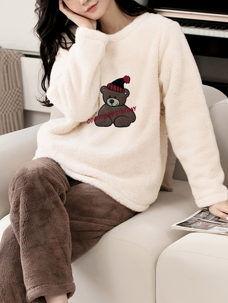 Women's Thick Flannel Pajama Set for Autumn and Winter.