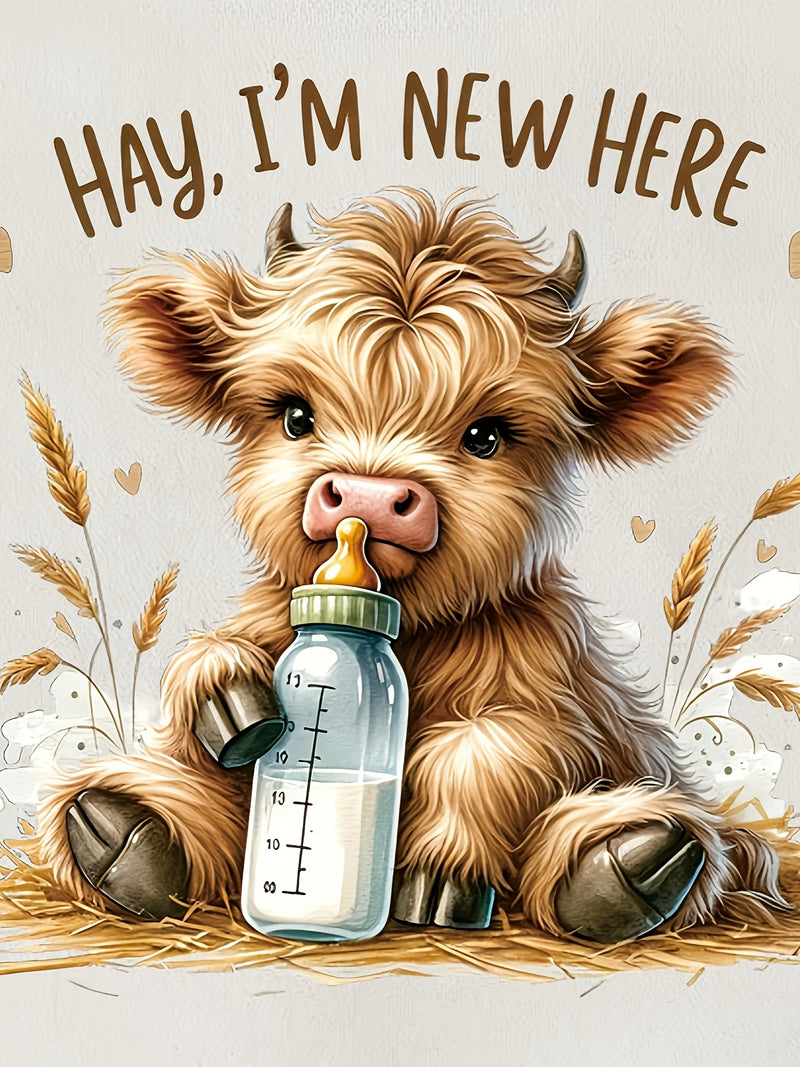 Hay I'M New Here Cartoon Pattern Print New Baby Footed Romper Four Seasons.