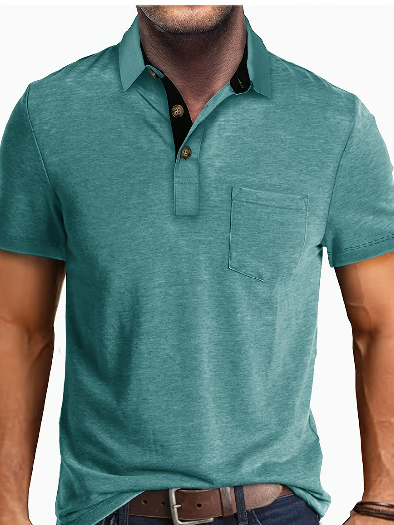 Men's Plaid Collar Pocket T-shirt.