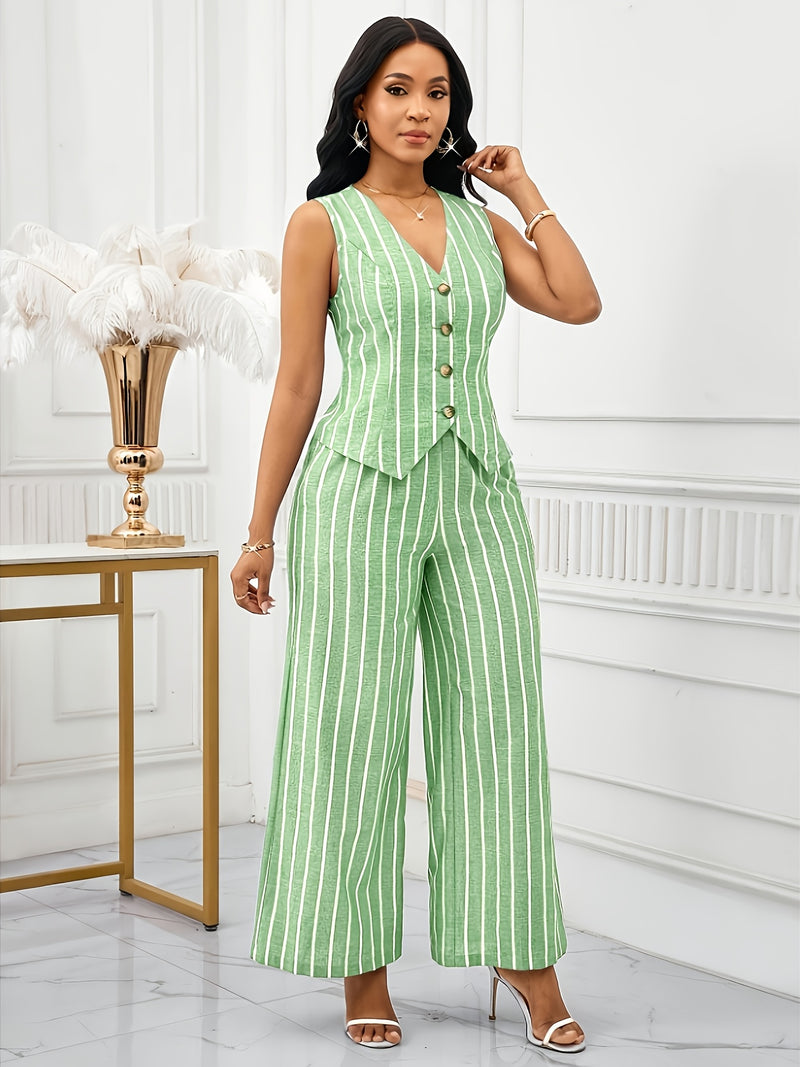 Women's Elegant Sleeveless Vest and Pants Set, Business Commuter Style.