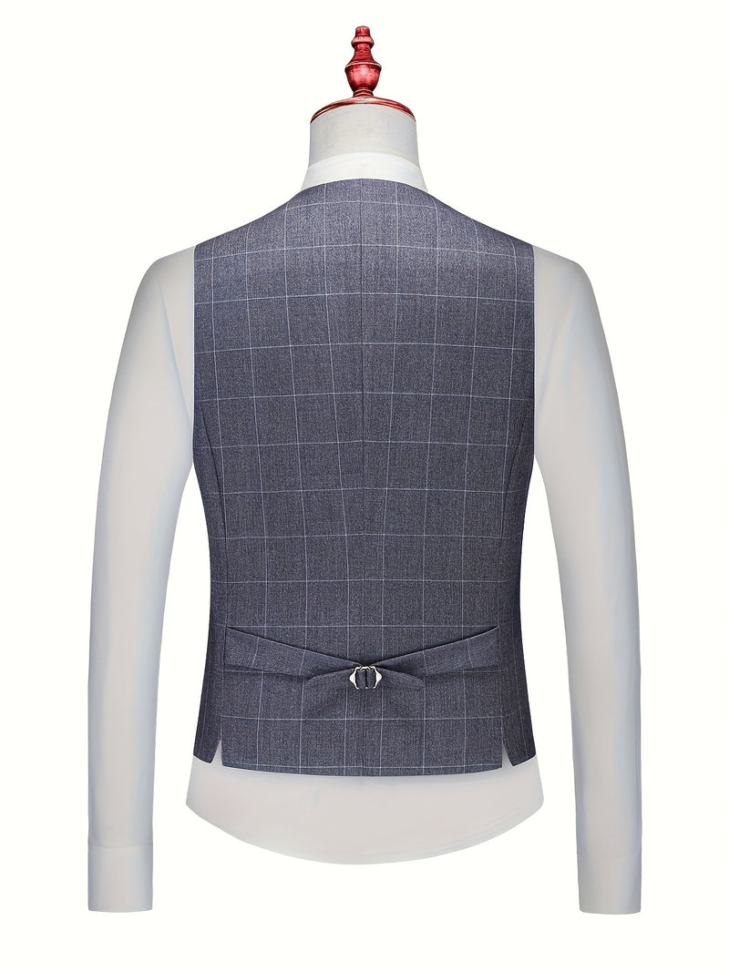 3pcs Men's Slim-Fit Checkered Suit - Notable Suit Suitable for Business.