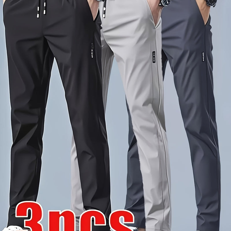 3pcs Men's Athletic Pants - Quick-Dry Drawstring Fitness Joggers.