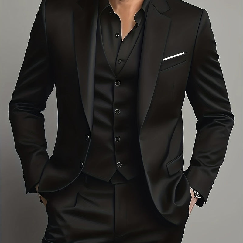 Men's High-End 3pcs Suit Set, Plus Size Men's Suit Set with Pants and Vest.
