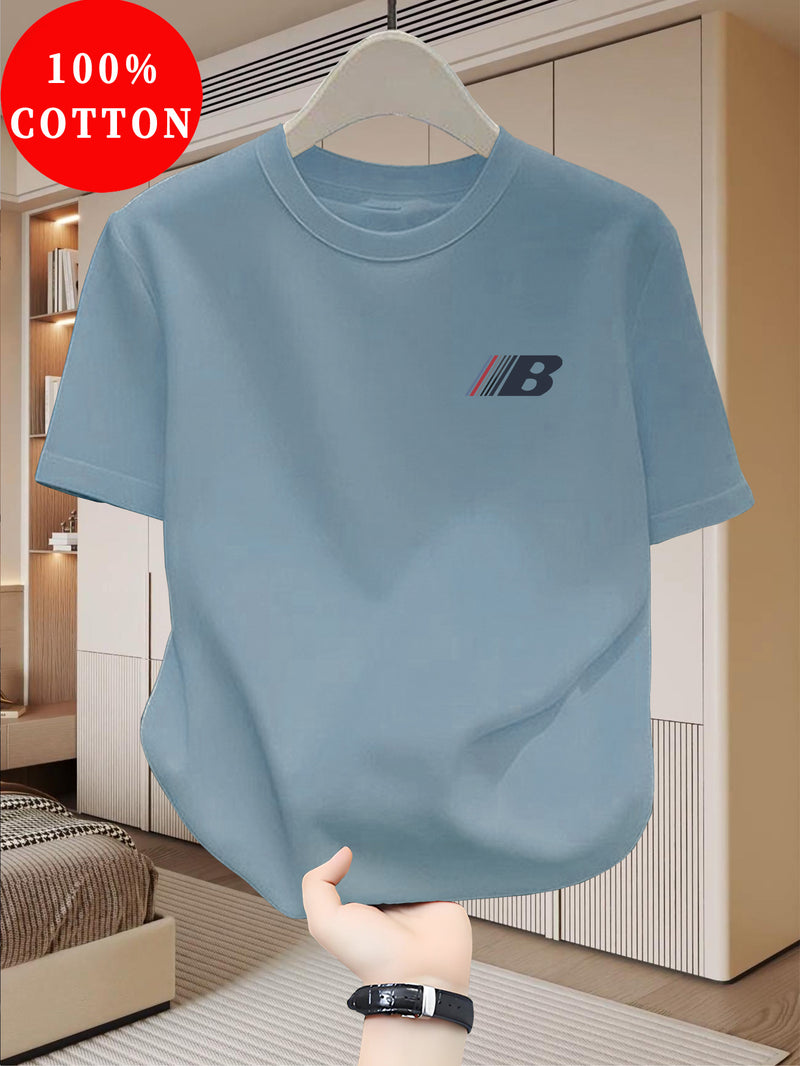 Men's Cotton T-Shirt, Crew Neck with Letter Print Casual.