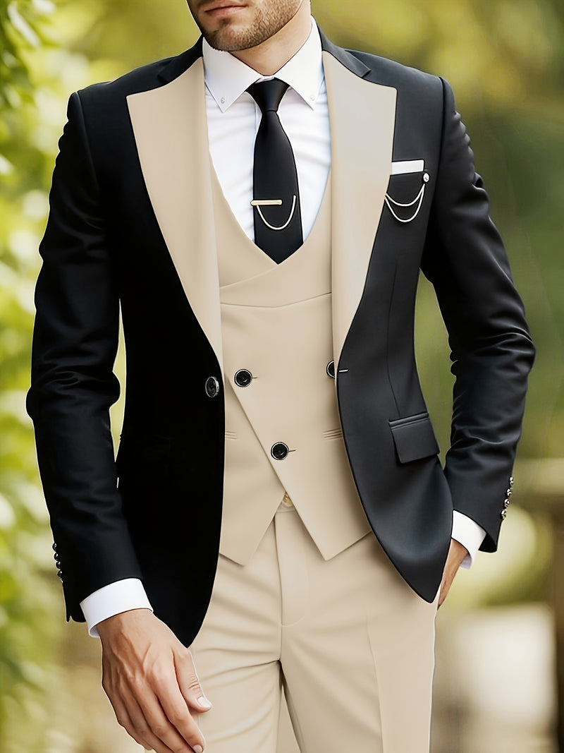 Men's 3pcs Suit Set, Including a Blazer, Vest, And Trousers.