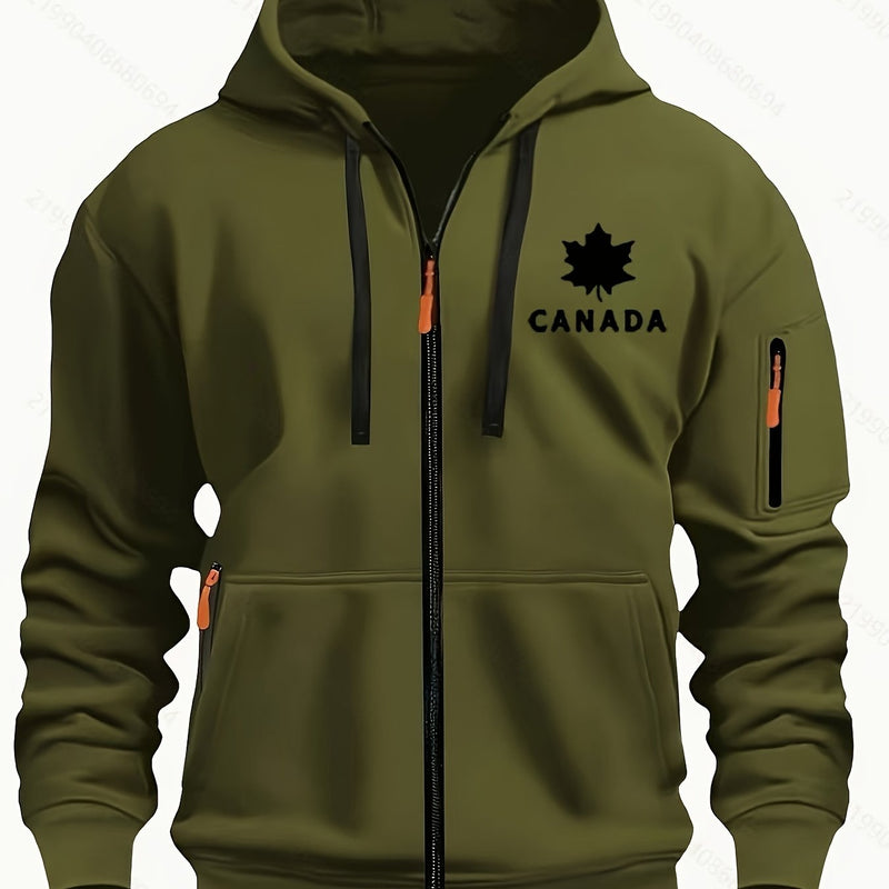 Men's Hoodie. Solid Color Long Sleeve Open Front Hooded Sweatshirt Jacket.