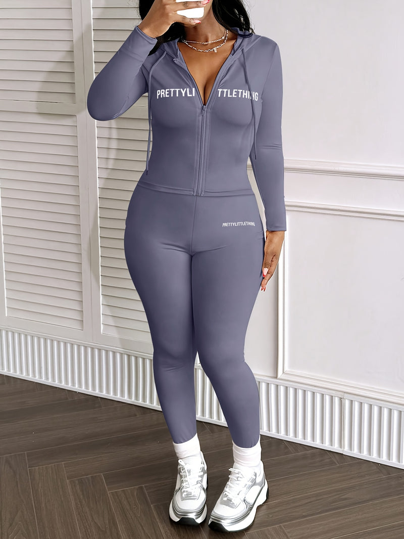 Women's Casual Stylish Zip-Up Hoodie with Long Sleeves And Letter Print.