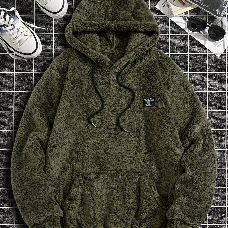 Men’s Solid Color Plush Hooded Sweatshirt.