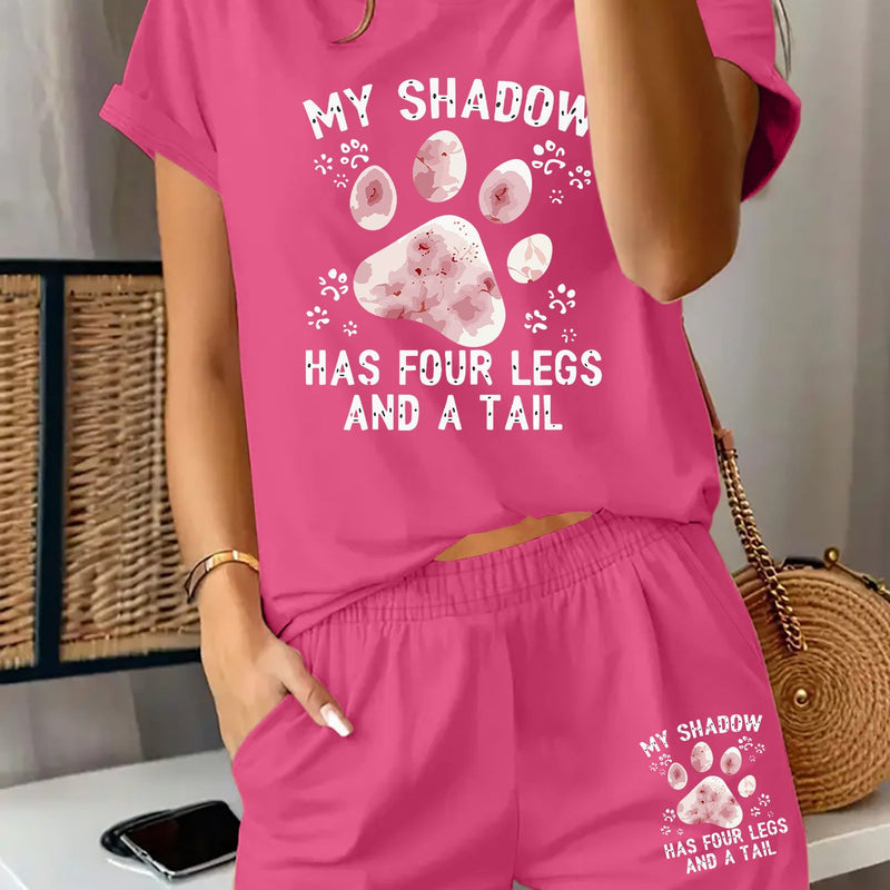 Women’s Graphic Print Two Piece Set, Short Sleeve T-shirt & Shorts.