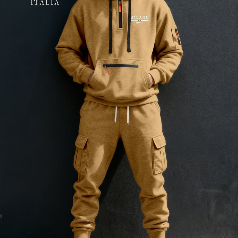 Men's Halloween Paris Letter Print Hoodie & Drawstring Cargo Jogger.
