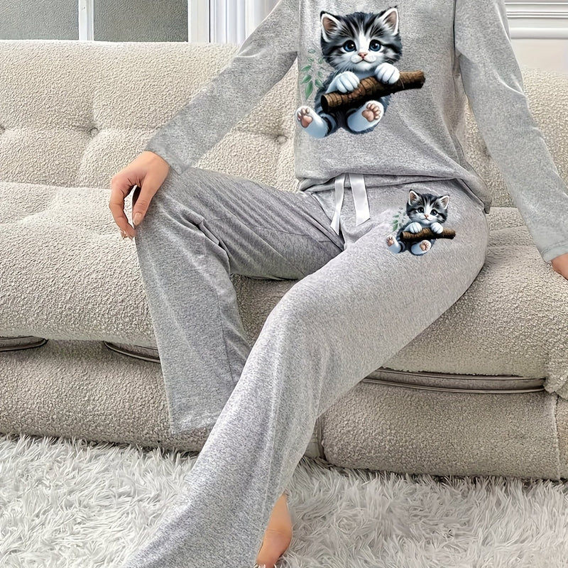 Women's Home Clothing Two-Piece Set with White Bow, Autumn And Winter.