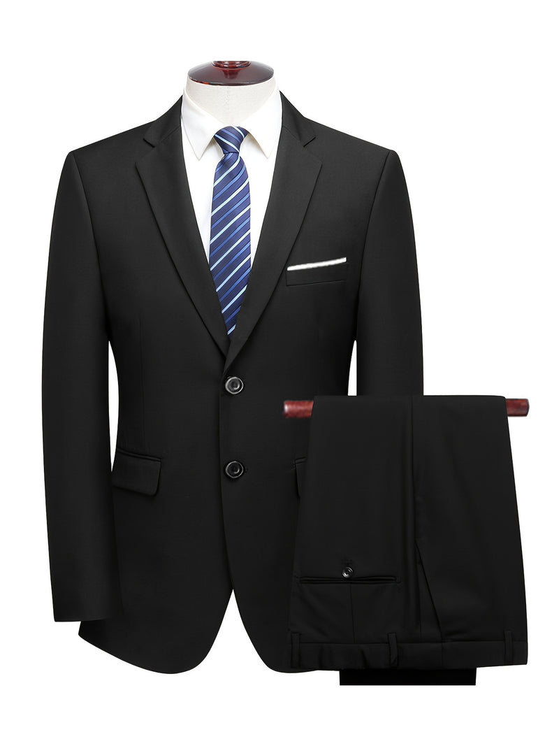 Men's 2pcs Suit Set: Jacket and Trousers, Single-Breasted with Two Buttons.