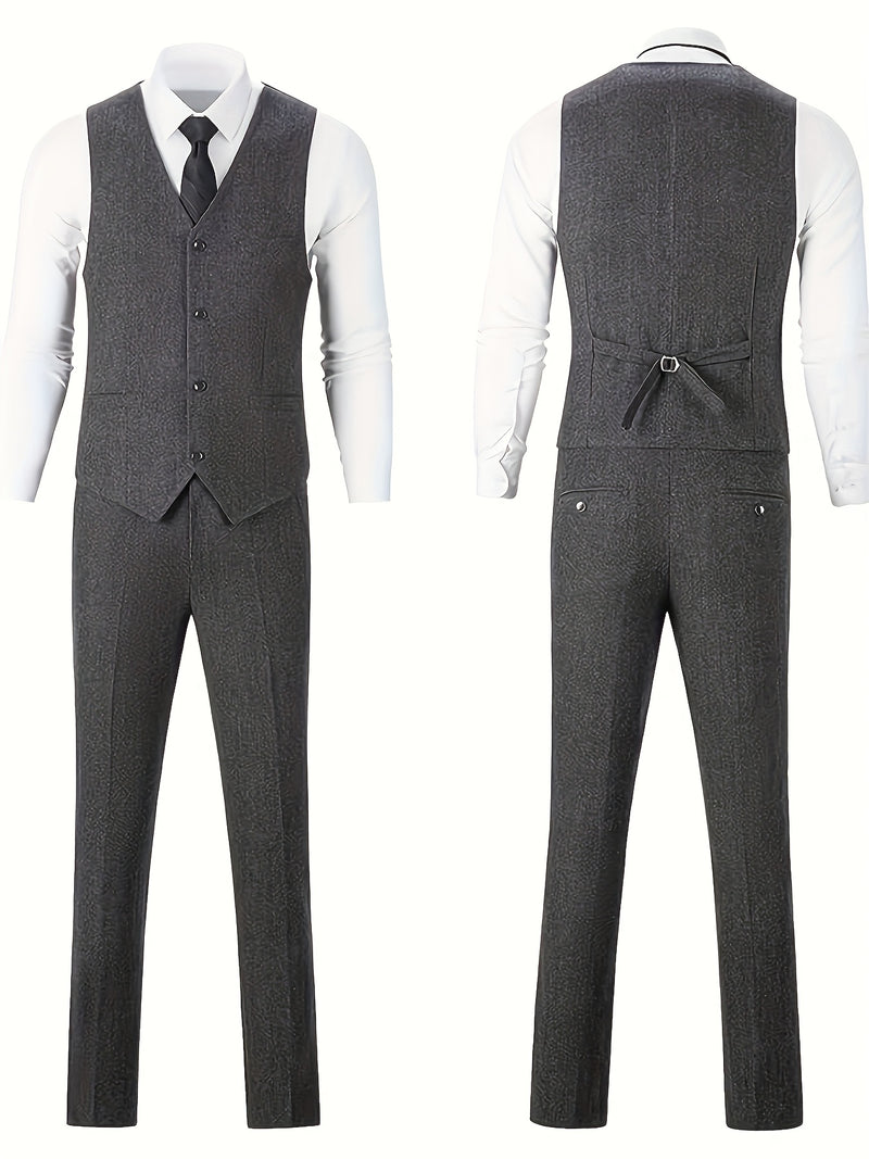 Men's 3pcs Premium Suit: Jacket, Vest, and Trousers Elegant Formal Wear.