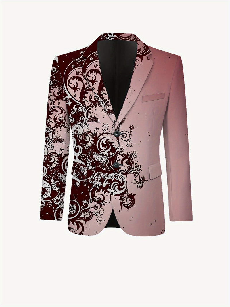 Men'S Suit Set, Featuring a Classic Deep Red Gradient Floral Pattern.