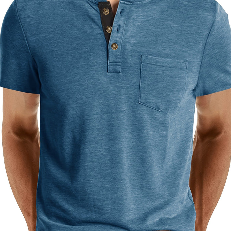 Men's Henley Round Neck Short Sleeve T-Shirt.