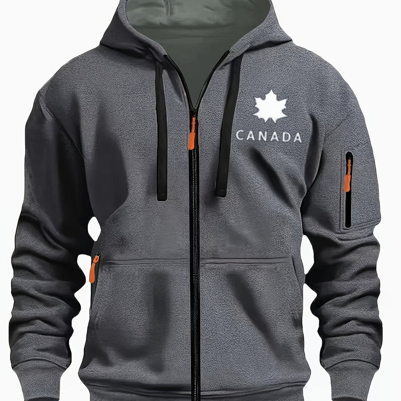 Men's Hoodie. Solid Color Long Sleeve Open Front Hooded Sweatshirt Jacket.