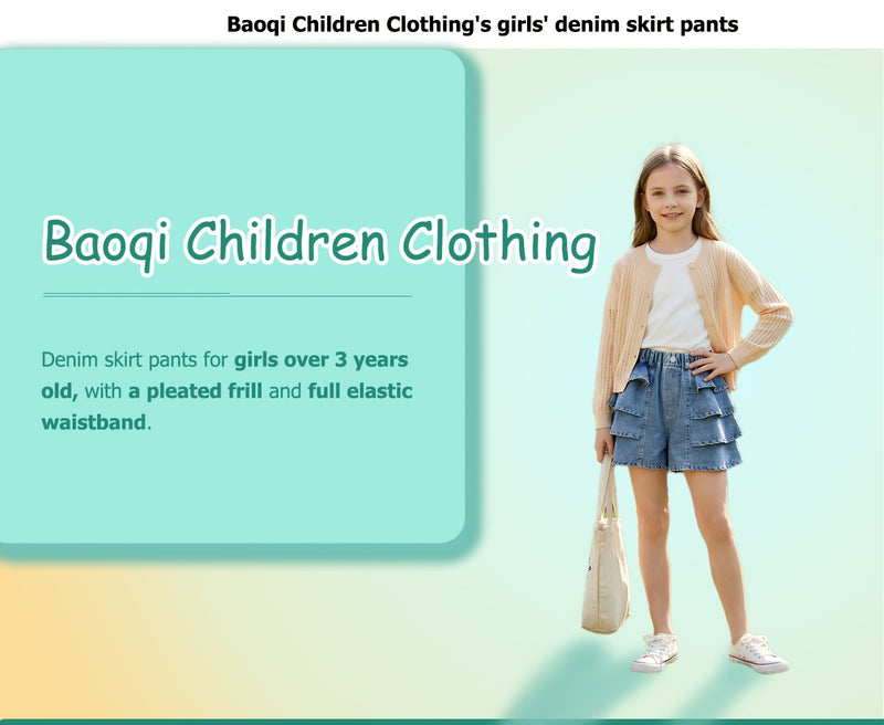 Girls' Summer Fashion Versatile Ruffle-trim Denim Shorts, Comfortable Lightweight.