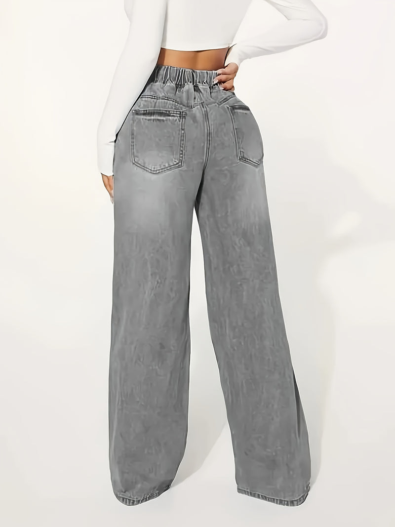 Women’s Drawstring Waist 25AW Elastic Waist Wide-Leg Jeans.