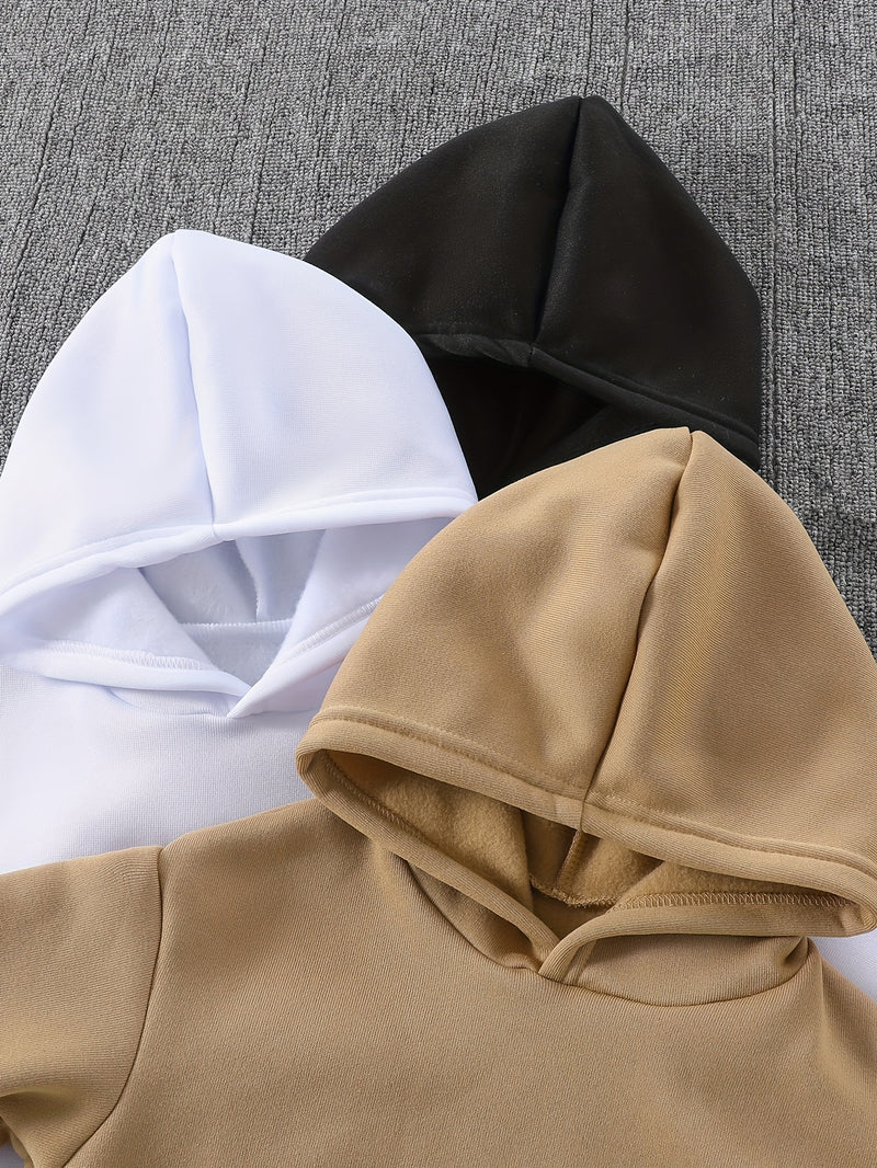 3pcs Tween Boys Casual Printed Hooded Sweatshirt Set.