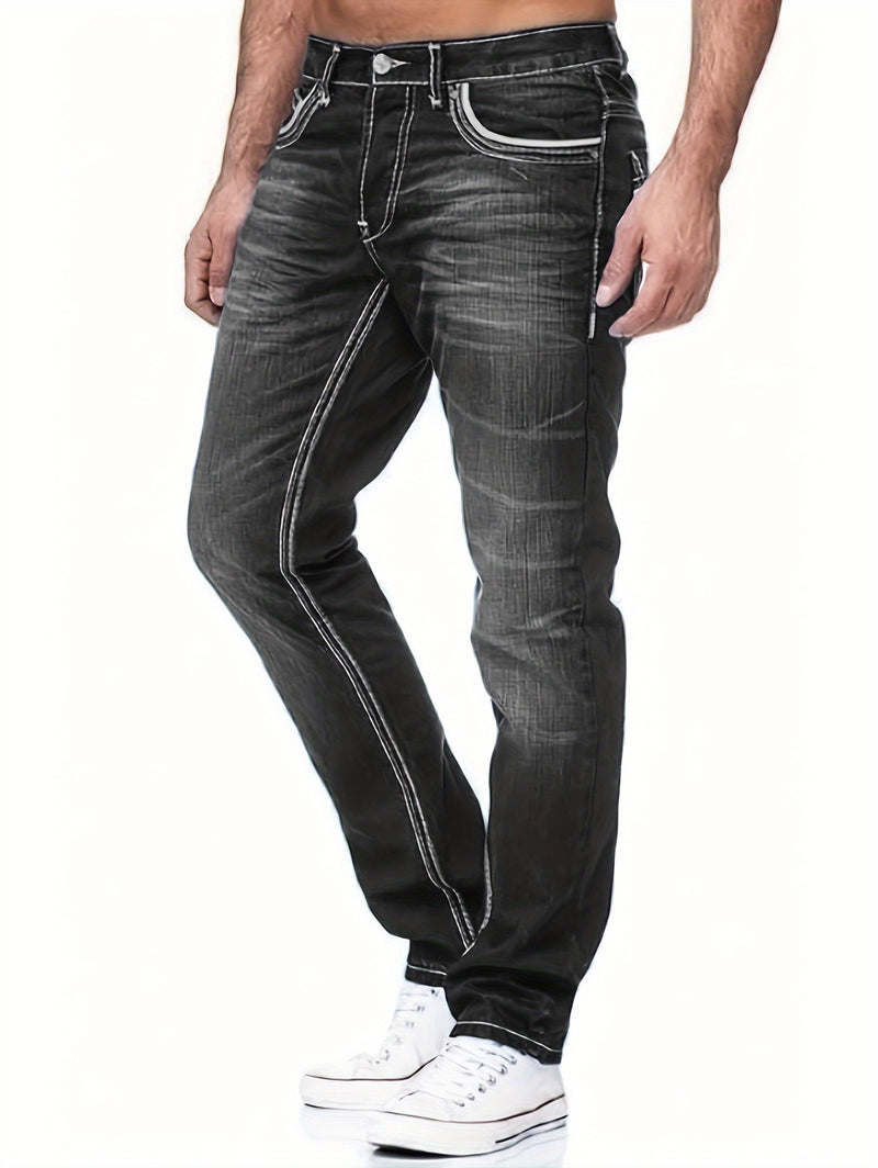 Men's Thick-thread Washed Denim Jeans.