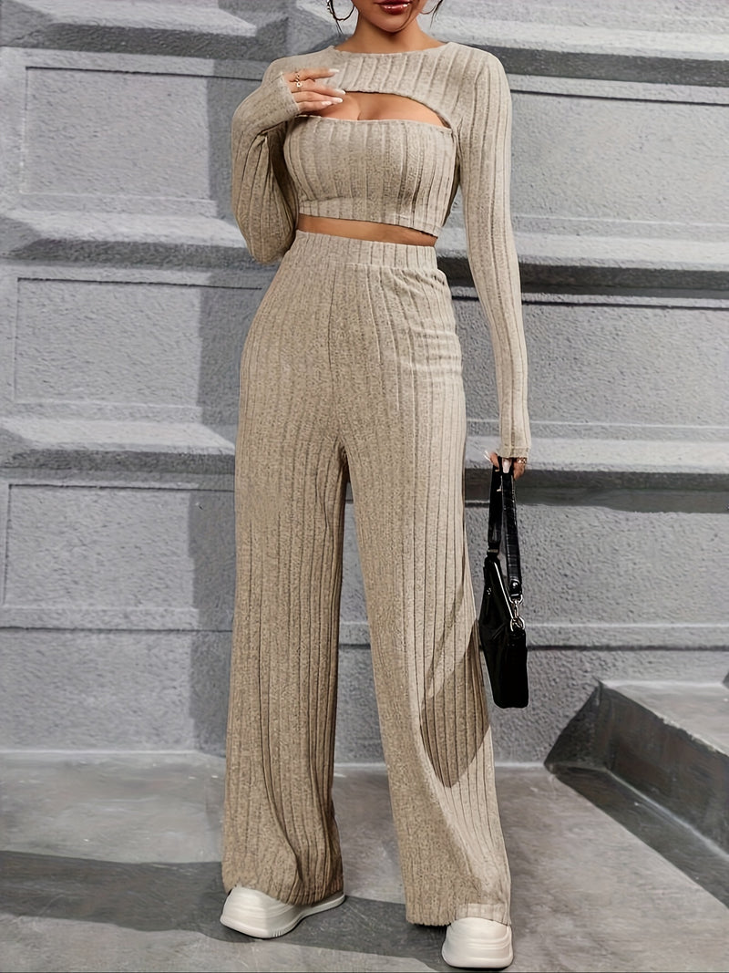 Elegant Directional Women'S Long-Sleeve T-Shirt And Long Pants.