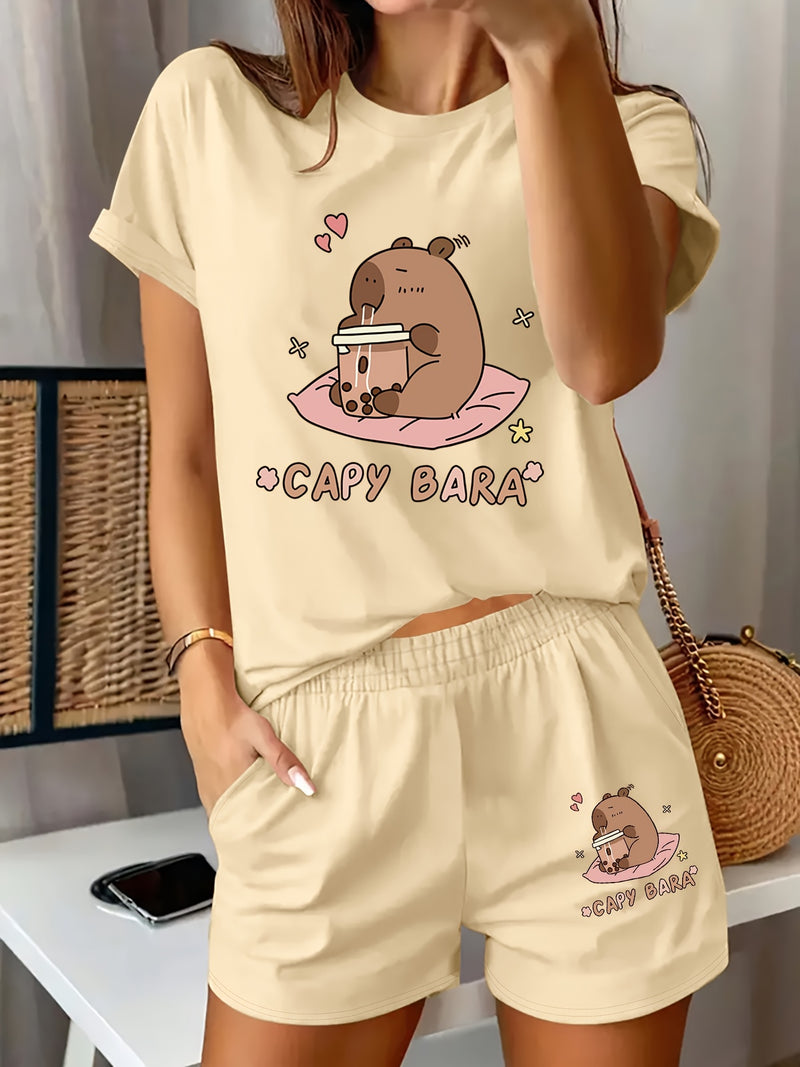 Women's Casual Graphic Print T-Shirt and Shorts.