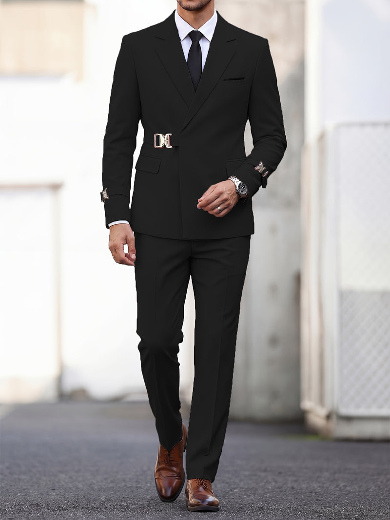 Men's 2pcs Suit Slim Fit Solid Jacket and Pants Set.