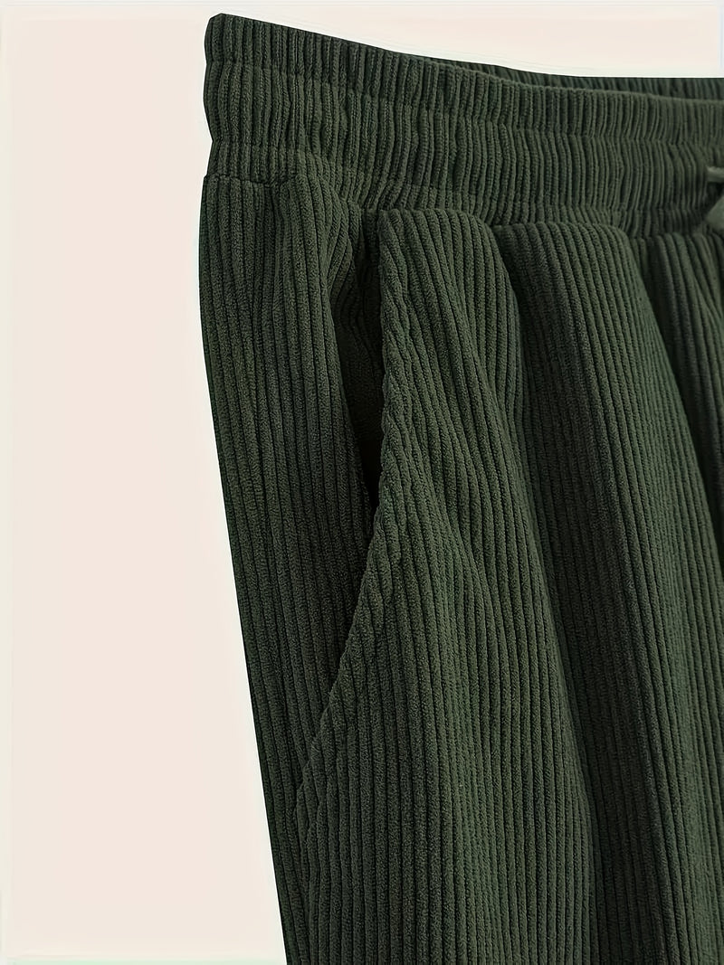 Men's Corduroy Outfit Set, Contrast Lapel Shirt Jacket + Simple Restraint Pants.