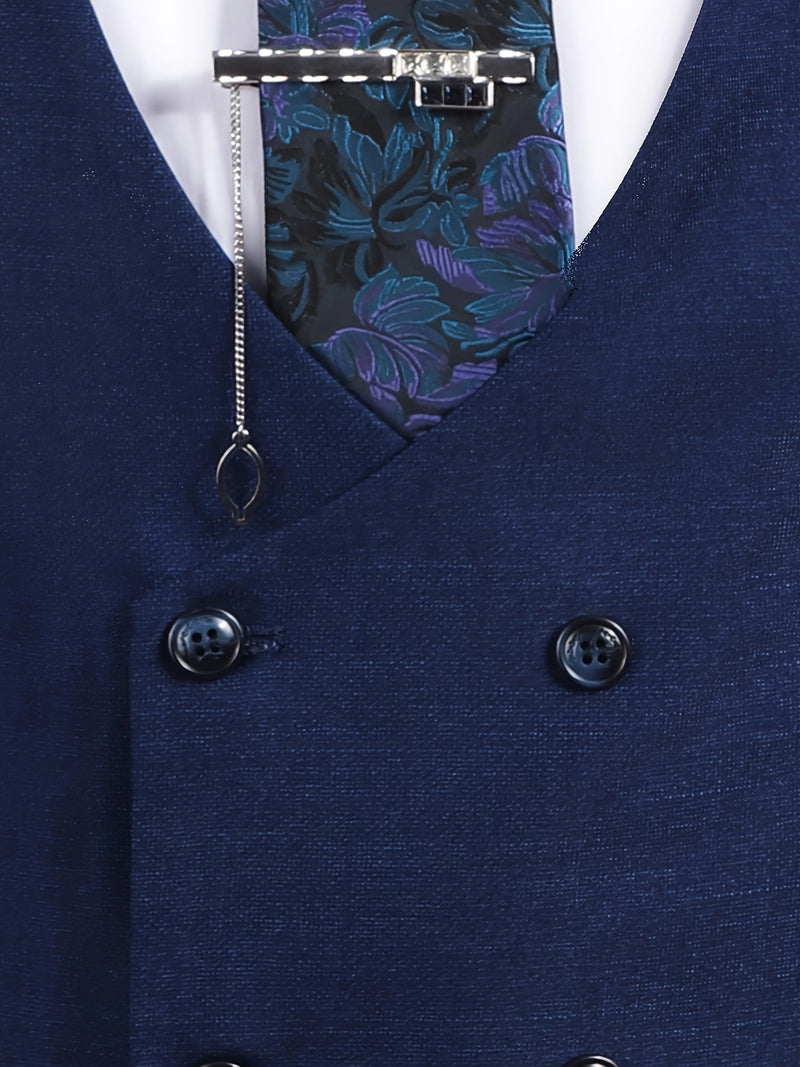 3pcs Men's Suit Set Includes Only Blazer + Vest + Trousers.