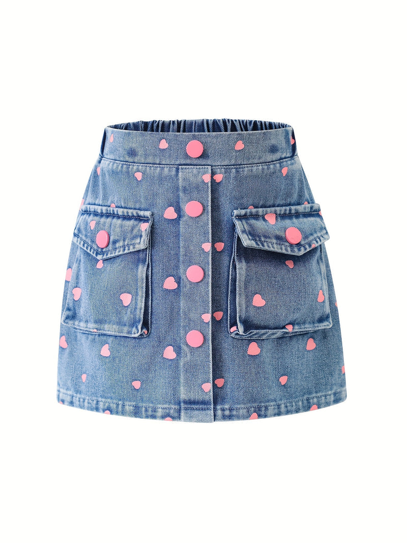 Girls' Denim Print Shorts, Versatile And Stylish.