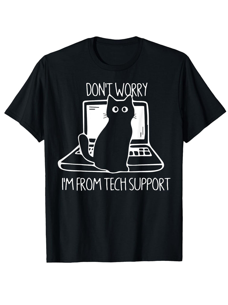 Men's Funny IT Support T-Shirt with Tech Support Cat.