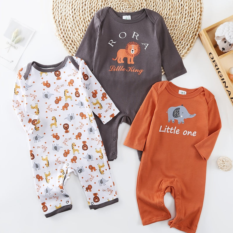 Three-Piece Set New Autumn And Winter Long-Sleeved Lion Elephant Cartoon.