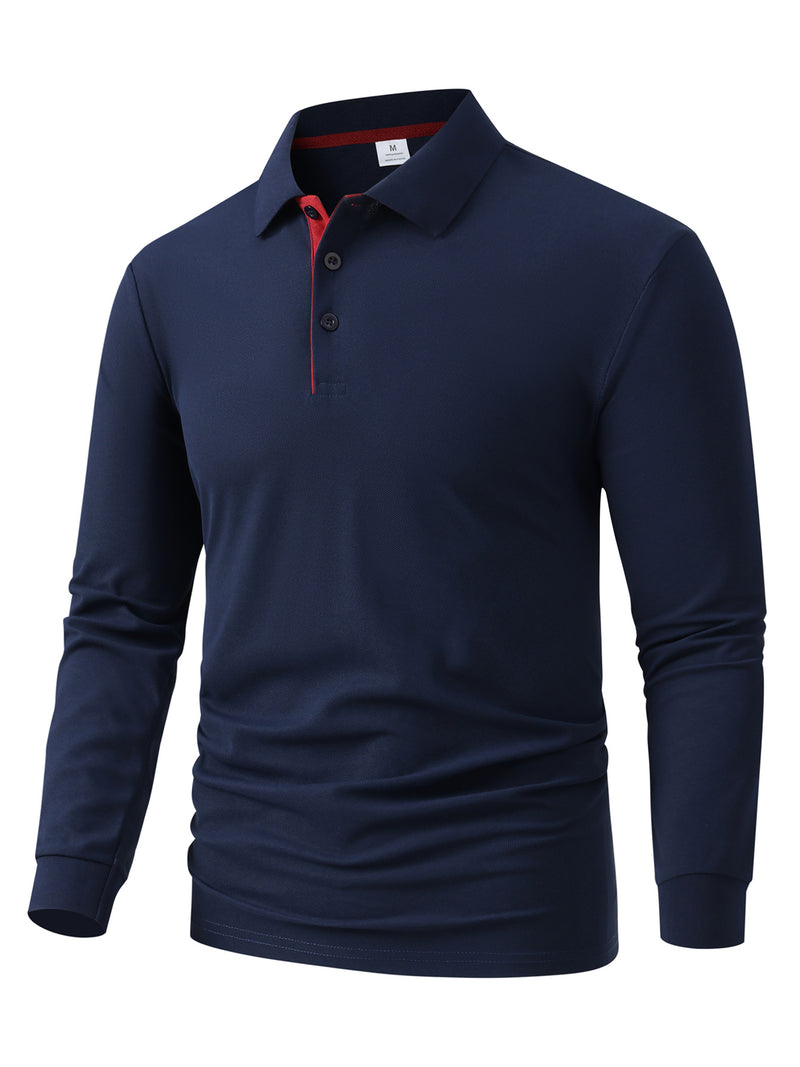 Men's Outdoor Golf and Equestrian Lapel Polo Shirt, Long Sleeve.
