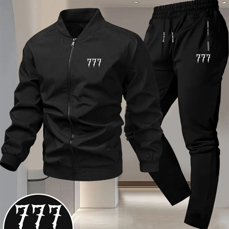 Men's Trendy Design Sense, Two-Piece Jacket Set with 777 Printing Casual.