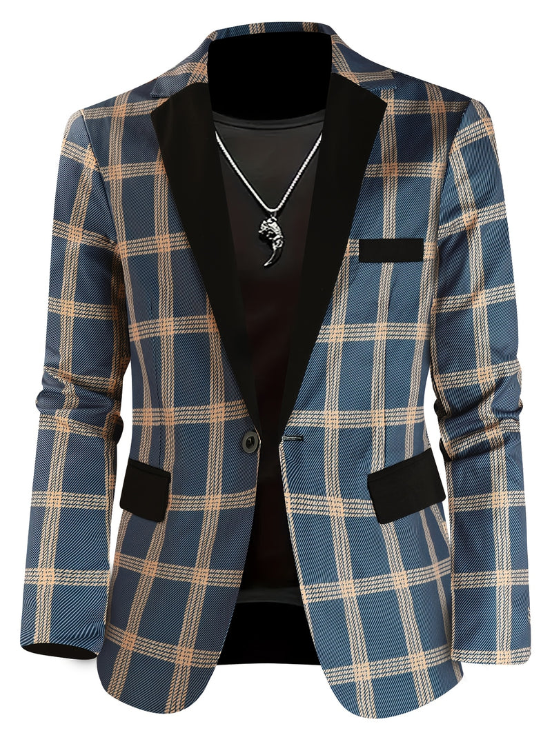 2pcs Men'S Casual Fashion Patchwork Plaid Suit | Non-Stretch Fabric.