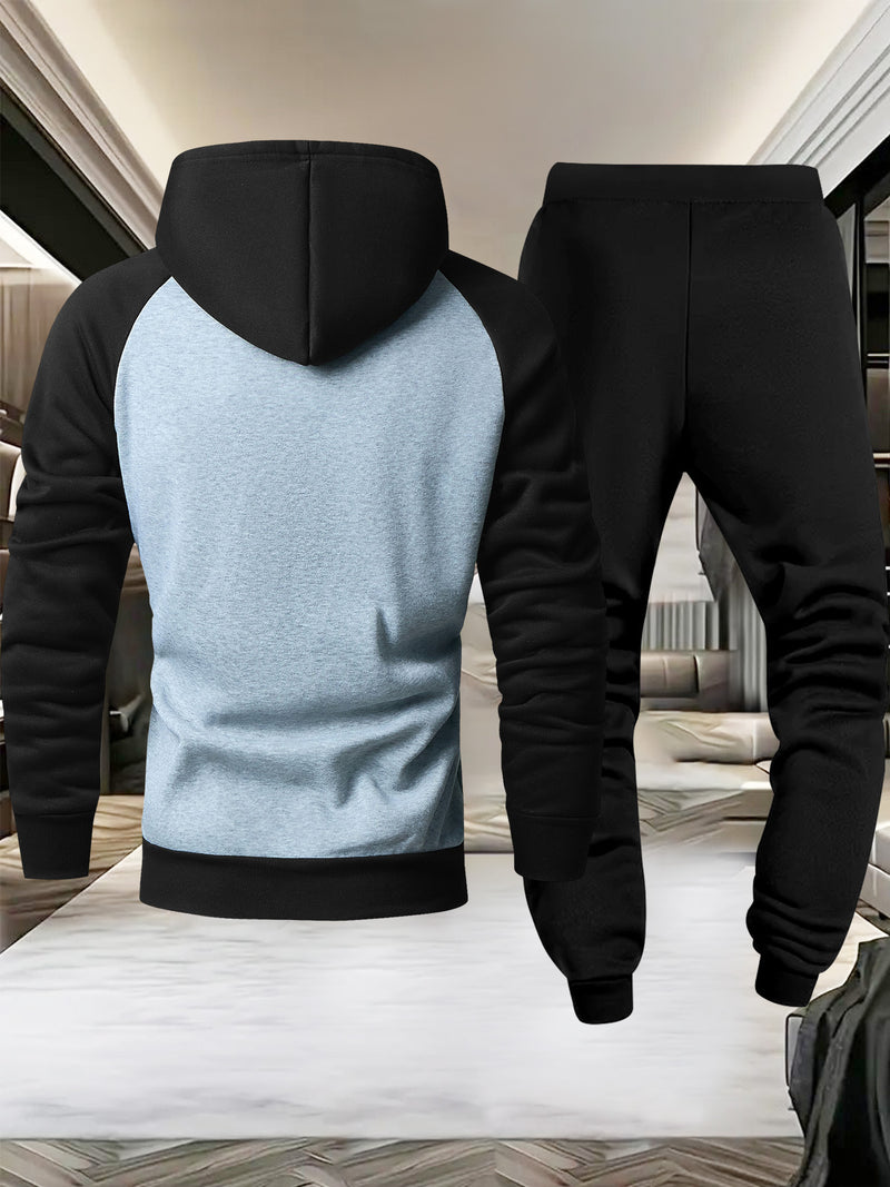 Men's Casual Sport Raglan Sleeve Hooded Two-Piece Set.