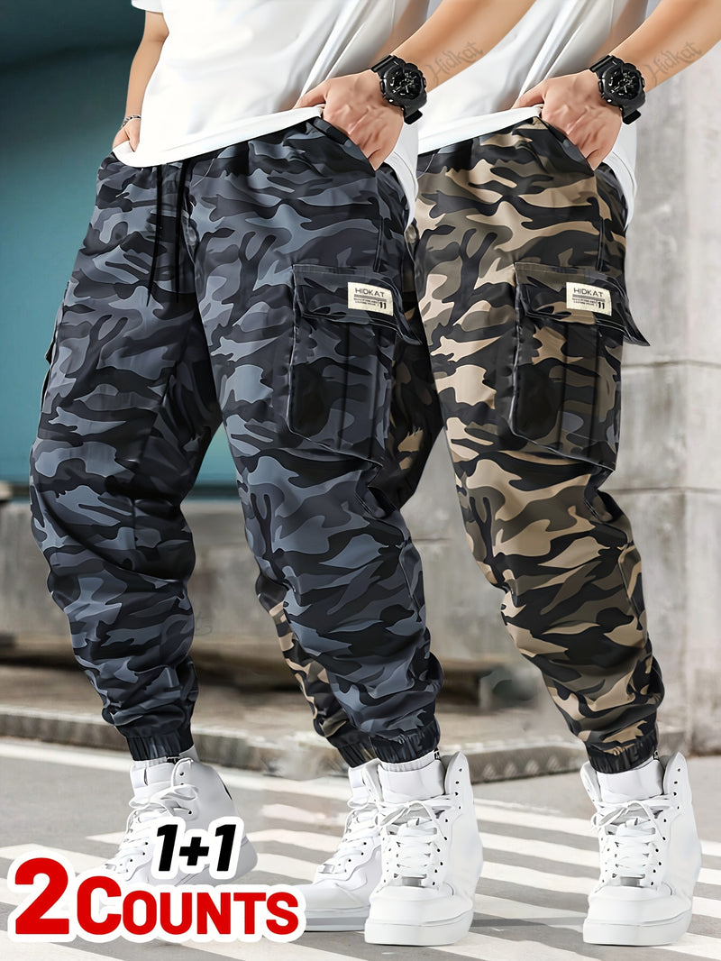 2pcs set of Men's camouflage work pants.