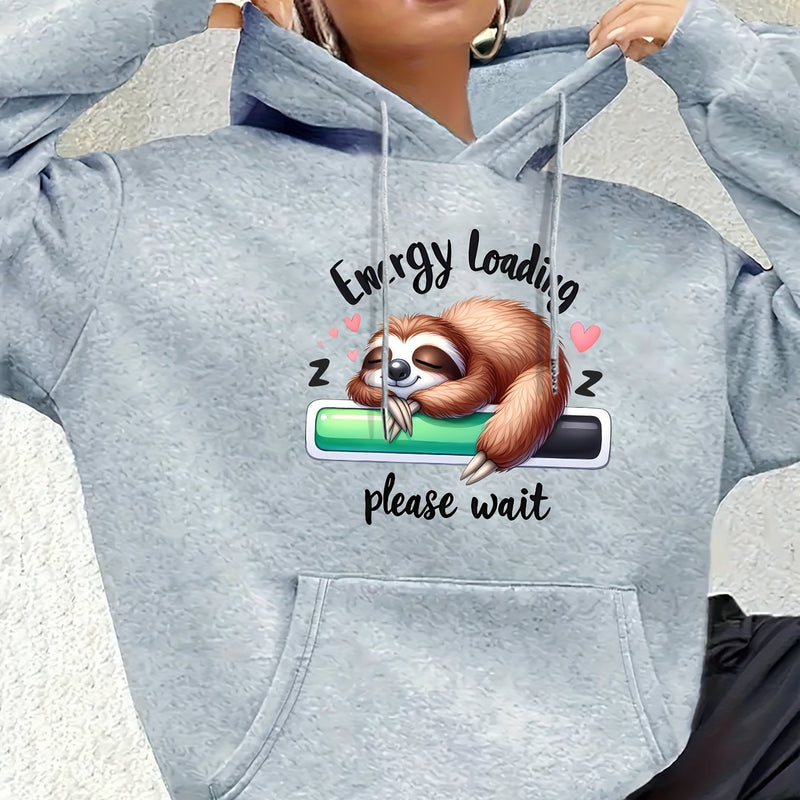Women's Cute Sloth & Letter Print Hoodie.