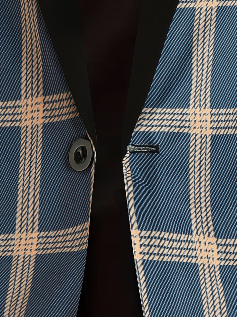 2pcs Men'S Casual Fashion Patchwork Plaid Suit | Non-Stretch Fabric.