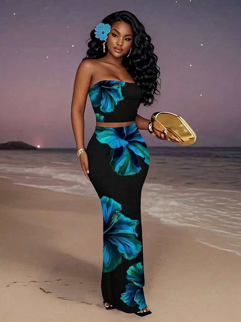 Women's Black Strapless Two Piece Set.