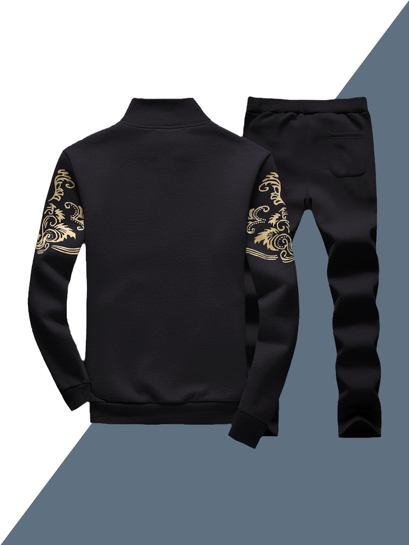 2pcs Men's Sportswear Set, Casual Athletic Outfit with Embroidered Design.